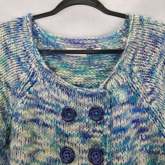 Anthropologie SLEEPING ON SNOW Cardigan Women's L Chunky Wool Blue Marled Button - Picture 2 of 15